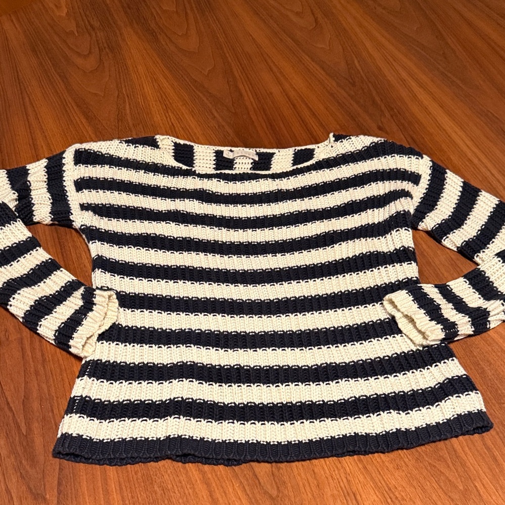 Hinge 100% Cotton Navy and Cream Striped knitted Sweater Sz Sm